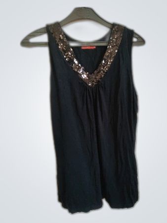 TISJIA Black Sequined V-Neck Tank Top