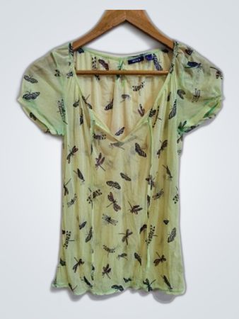 Mango Butterfly Print Sheer Blouse