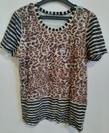 Unbranded Leopard Print Striped Short Sleeve Top