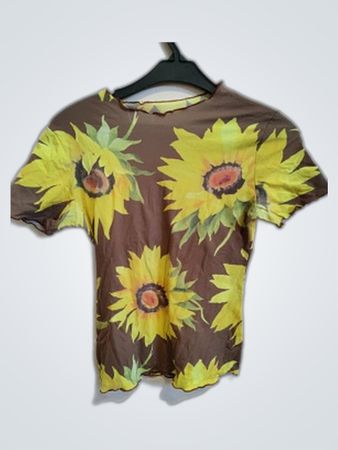 Sheer Sunflower Print Short Sleeve Top