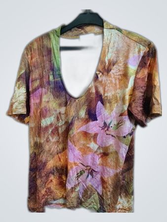 Elegance Paris Abstract Floral Print Short-Sleeve Blouse