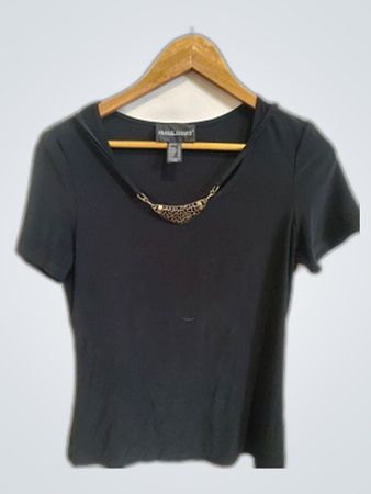 Frank Lyman Design Black Chain Detail Short Sleeve Top