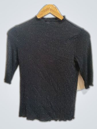 Costestes Studio Black Sparkly Mock Neck Top