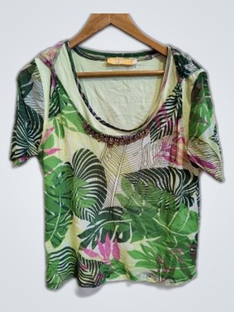 BIBA Green Leaf Print Short-Sleeve Blouse