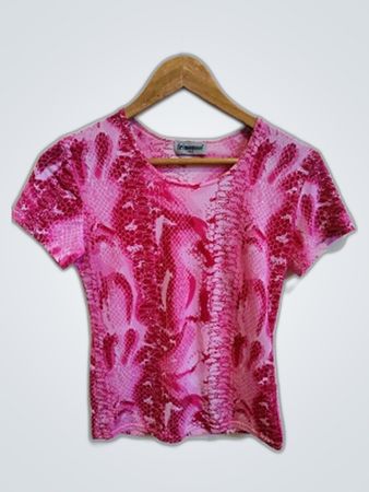 Friimousse Paris Pink Snake Print Short Sleeve Top