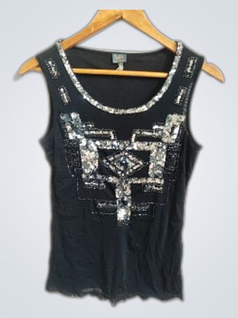 Va Milano Sequin Embellished Black Tank Top