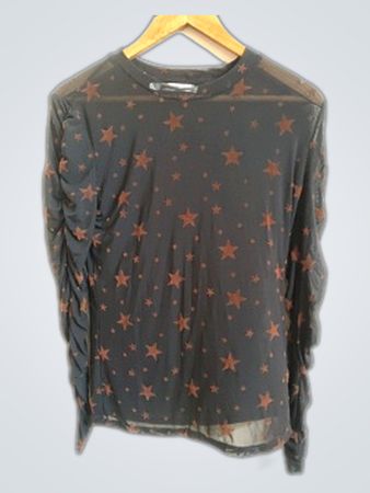 Aiko Star Print Sheer Long-Sleeve Blouse