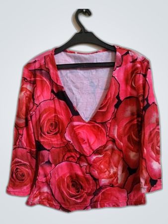 Pink Rose Print V-Neck Jacket