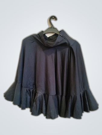 Black Cape with Ruffled Hem