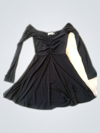 Flounce Long Sleeve Black Dress