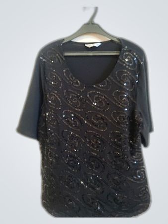 Brillante Navy Sequin V-Neck Blouse