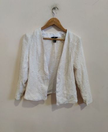 H&M White Textured Blazer Jacket