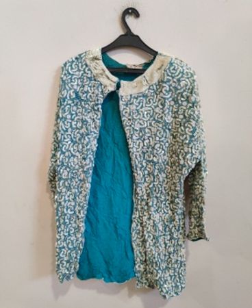 Blue and White Floral Long-Sleeve Top