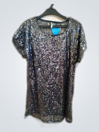 Topshop Black Sequin Short Sleeve Top