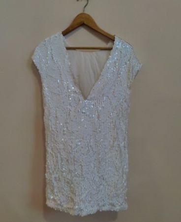 Zara White Sequin V-Neck Top