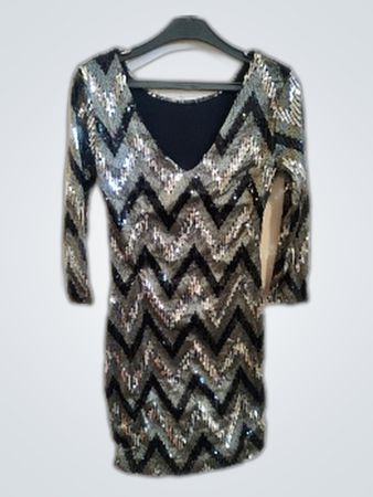 Sequin Zigzag V-Neck Mini Dress