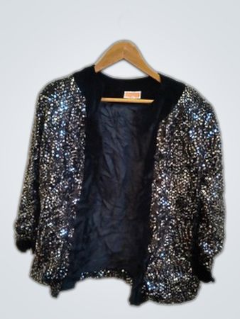 Plum & Tamarin Black Sequined Bomber Jacket