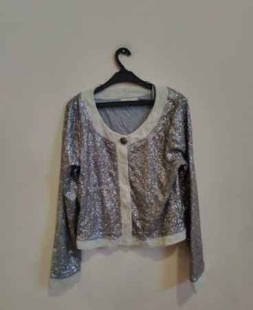 Sequin Long Sleeve Top with Cream Trim