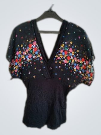 TALLY WEIZEL Floral Black Top