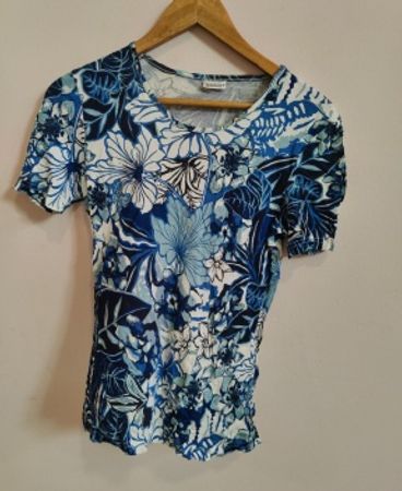 Damart Blue Floral Short Sleeve Top