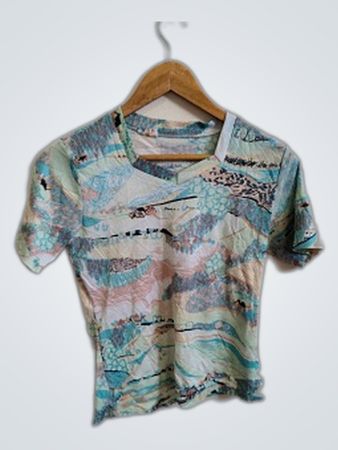 Blouse with Blue and Pink Pattern