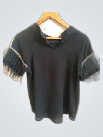Black Blouse with Ruffled Sleeves