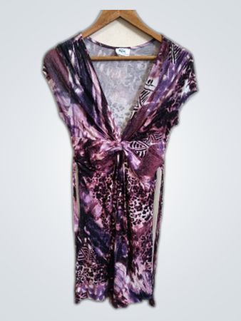 Purple and Black Tie-Dye Dress with V-Neck