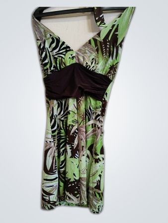 xanak Green and Brown Tropical Print Dress