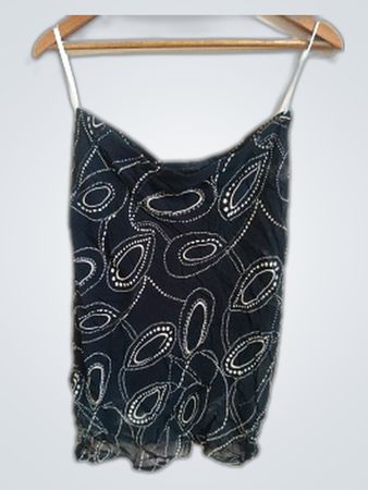 Black Sleeveless Top with White Pattern