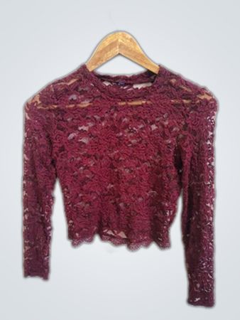 Unbranded Burgundy Lace Long Sleeve Crop Top