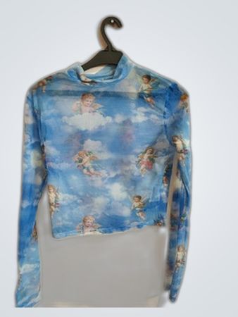 Blue Cherub Print Long Sleeve Top