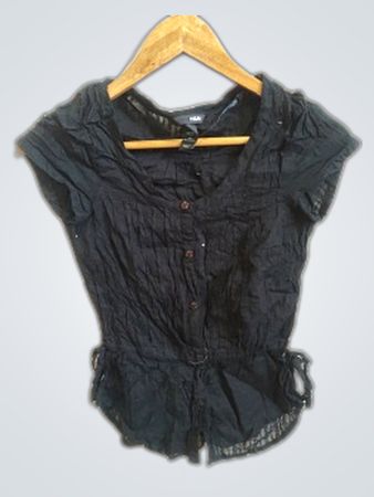 H&M Black Crinkled Short Sleeve Blouse