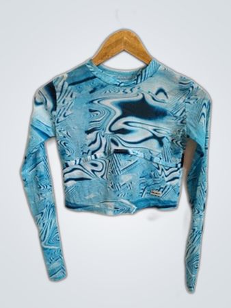 Unbranded Blue Mesh Cropped Long-Sleeve Top
