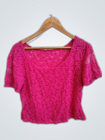 Pink Lace Short Sleeve Blouse