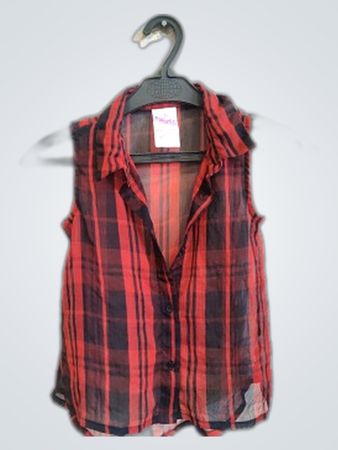 Elite Angel Red and Black Plaid Sleeveless Shirt