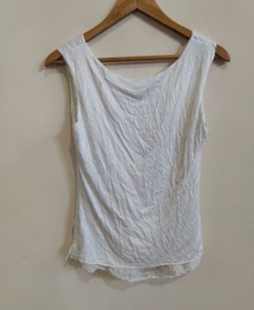 White Ruffle Neck Tank Top