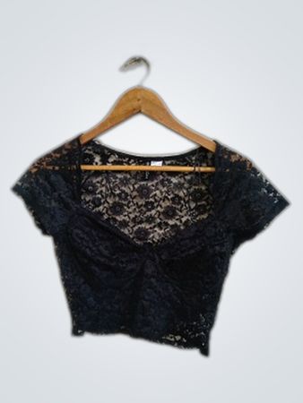 Divided Black Lace Cropped Top