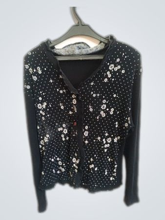 Unbranded Black Floral Sequined Hooded Cardigan