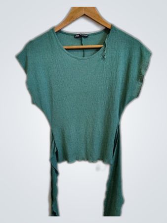 Zara Ruffle Sleeve Teal Blouse