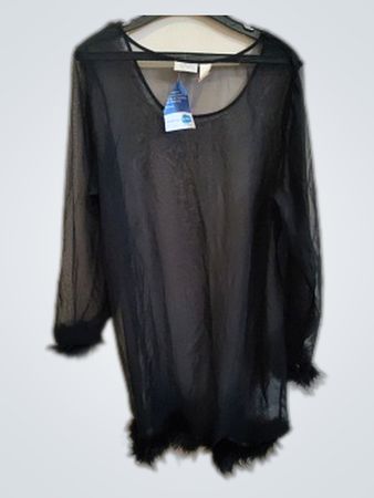 Black Sheer Top with Feathered Hem