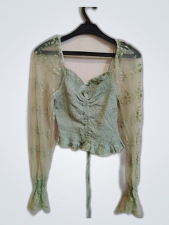 SHEIN Sheer Floral Ruffled Blouse