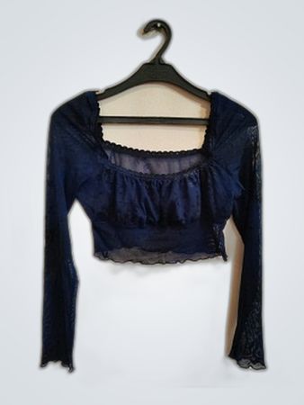 SHEIN Navy Sheer Long-Sleeve Crop Top