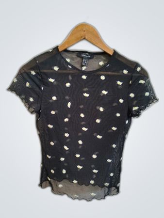 New Look Black Sheer Daisy Print Top