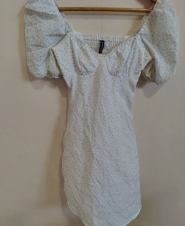 Divided Puffed Sleeve Mini Dress