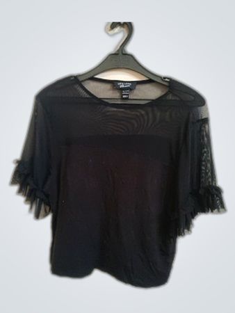 New Look Black Mesh Ruffle Sleeve Blouse