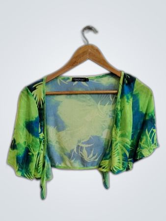 Green and Blue Floral Cropped Top
