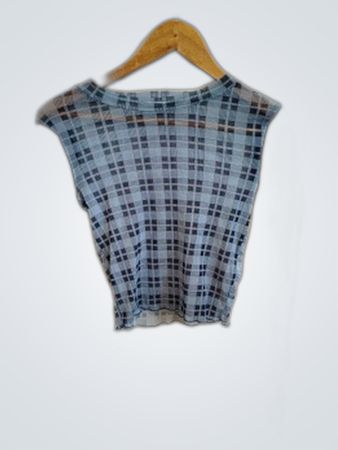 Zara Plaid Mesh Long-Sleeve Top