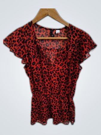 Red Leopard Print Blouse