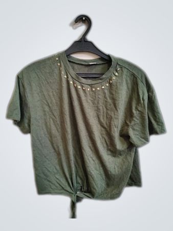 Green T-Shirt with Beaded Neckline