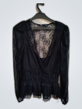 Zara Black Lace Wrap Blouse